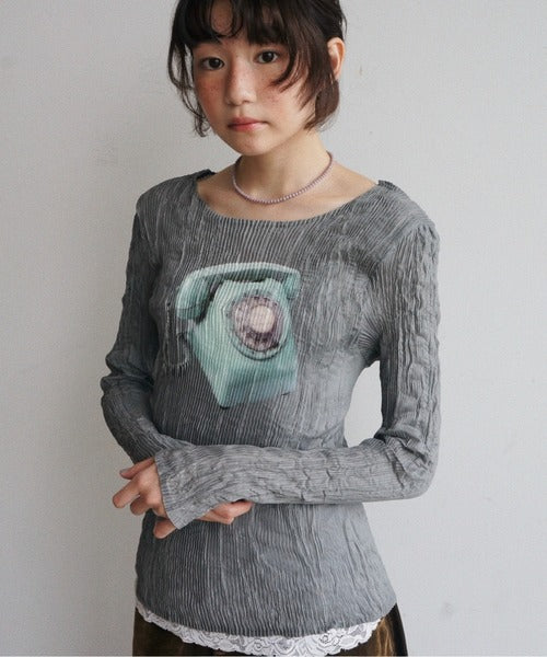 （Sale 至9/16 22:00）musubore pleatsed print sheer tops
