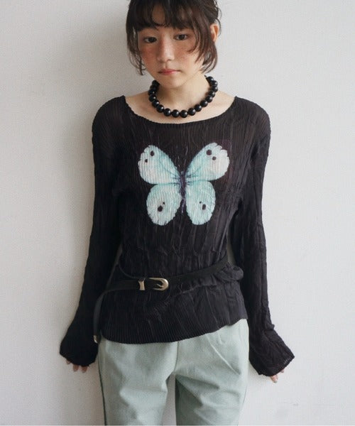 （Sale 至9/16 22:00）musubore pleatsed print sheer tops
