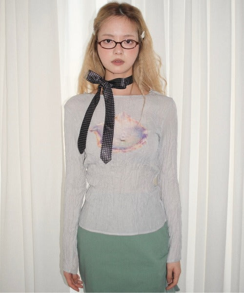 （Sale 至9/16 22:00）musubore pleatsed print sheer tops