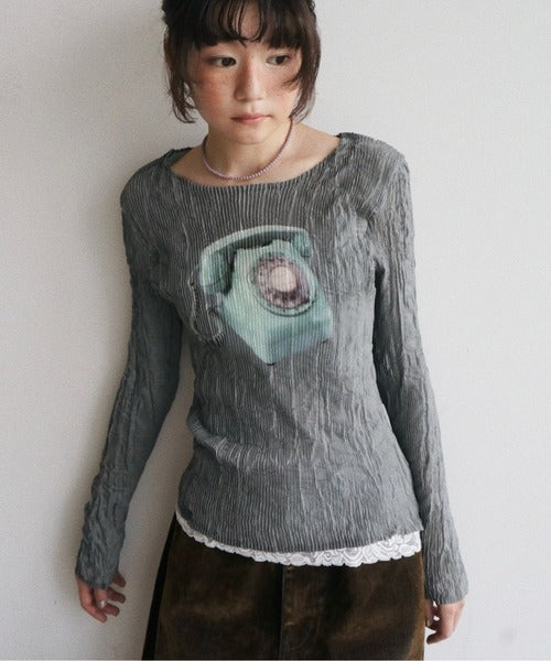 （Sale 至9/16 22:00）musubore pleatsed print sheer tops