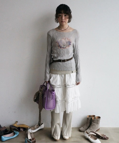 （Sale 至9/16 22:00）musubore pleatsed print sheer tops