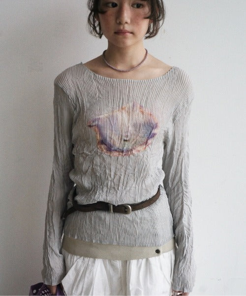 （Sale 至9/16 22:00）musubore pleatsed print sheer tops