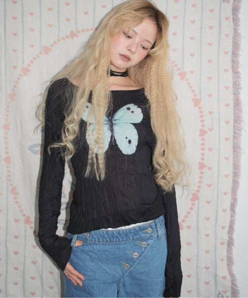 （Sale 至9/16 22:00）musubore pleatsed print sheer tops