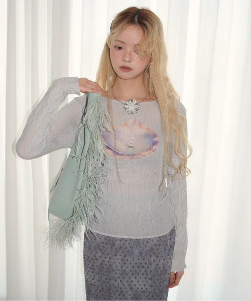 （Sale 至9/16 22:00）musubore pleatsed print sheer tops