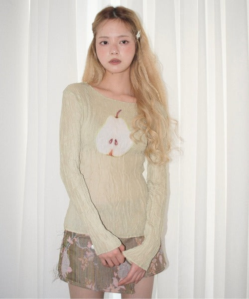 （Sale 至9/16 22:00）musubore pleatsed print sheer tops