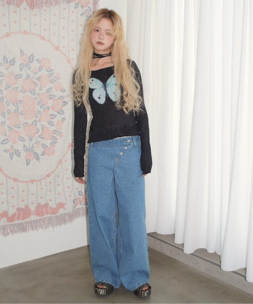 （Sale 至9/16 22:00）musubore pleatsed print sheer tops