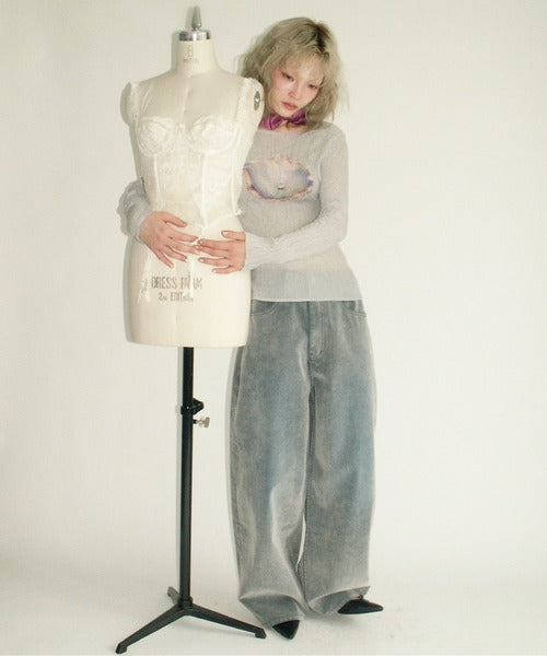 （Sale 至9/16 22:00）musubore pleatsed print sheer tops