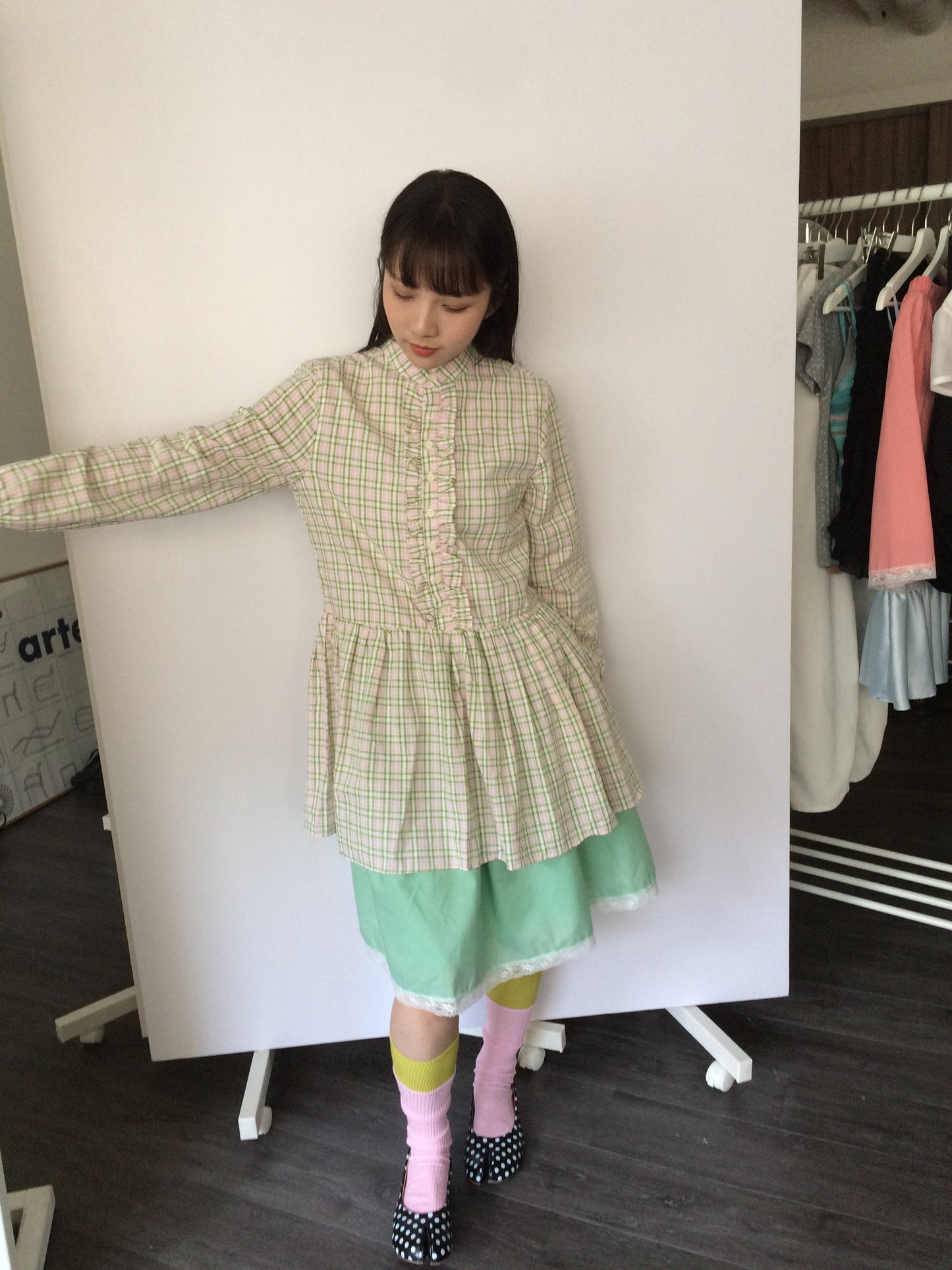 Plaid lace shirt dress
