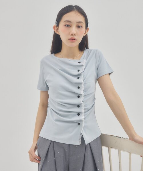 DISCOAT umm. 蕾絲層疊垂褶短袖上衣