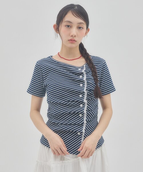 DISCOAT umm. 蕾絲層疊垂褶短袖上衣