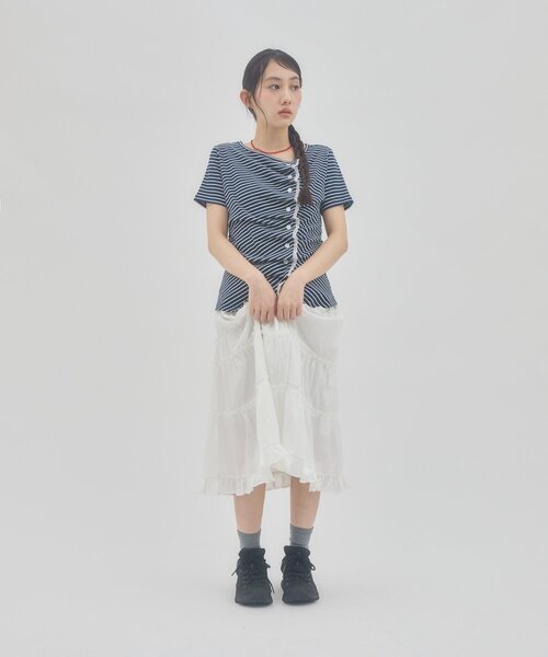 DISCOAT umm. 蕾絲層疊垂褶短袖上衣
