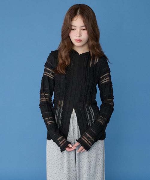Unblend 蕾絲輪廓連帽T