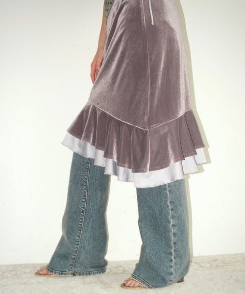 musubore frill velours midi skirt