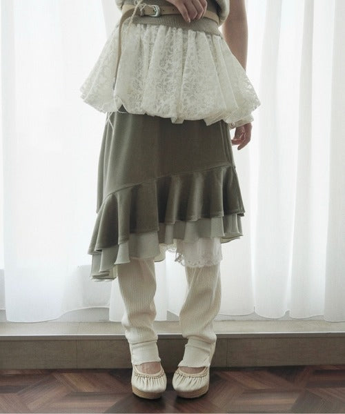 musubore frill velours midi skirt