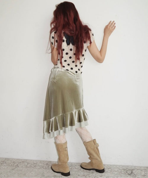 musubore frill velours midi skirt
