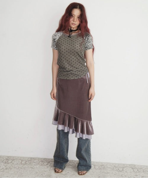 musubore frill velours midi skirt