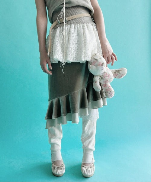musubore frill velours midi skirt
