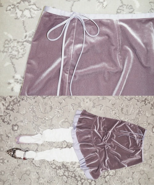 musubore frill velours midi skirt