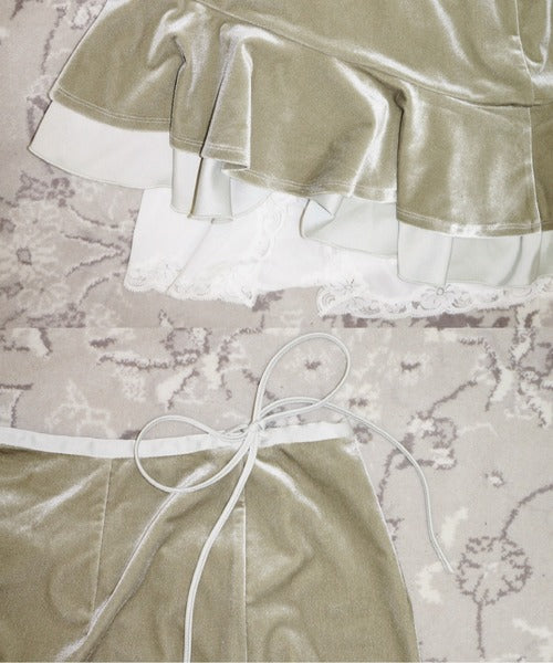 musubore frill velours midi skirt