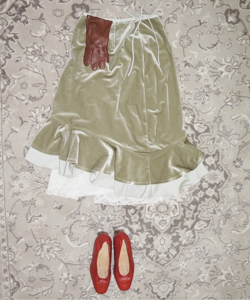 musubore frill velours midi skirt