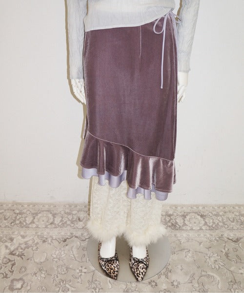 musubore frill velours midi skirt