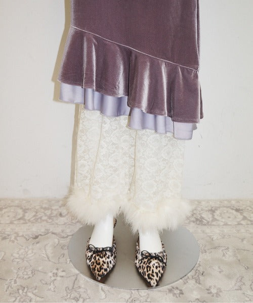 musubore frill velours midi skirt