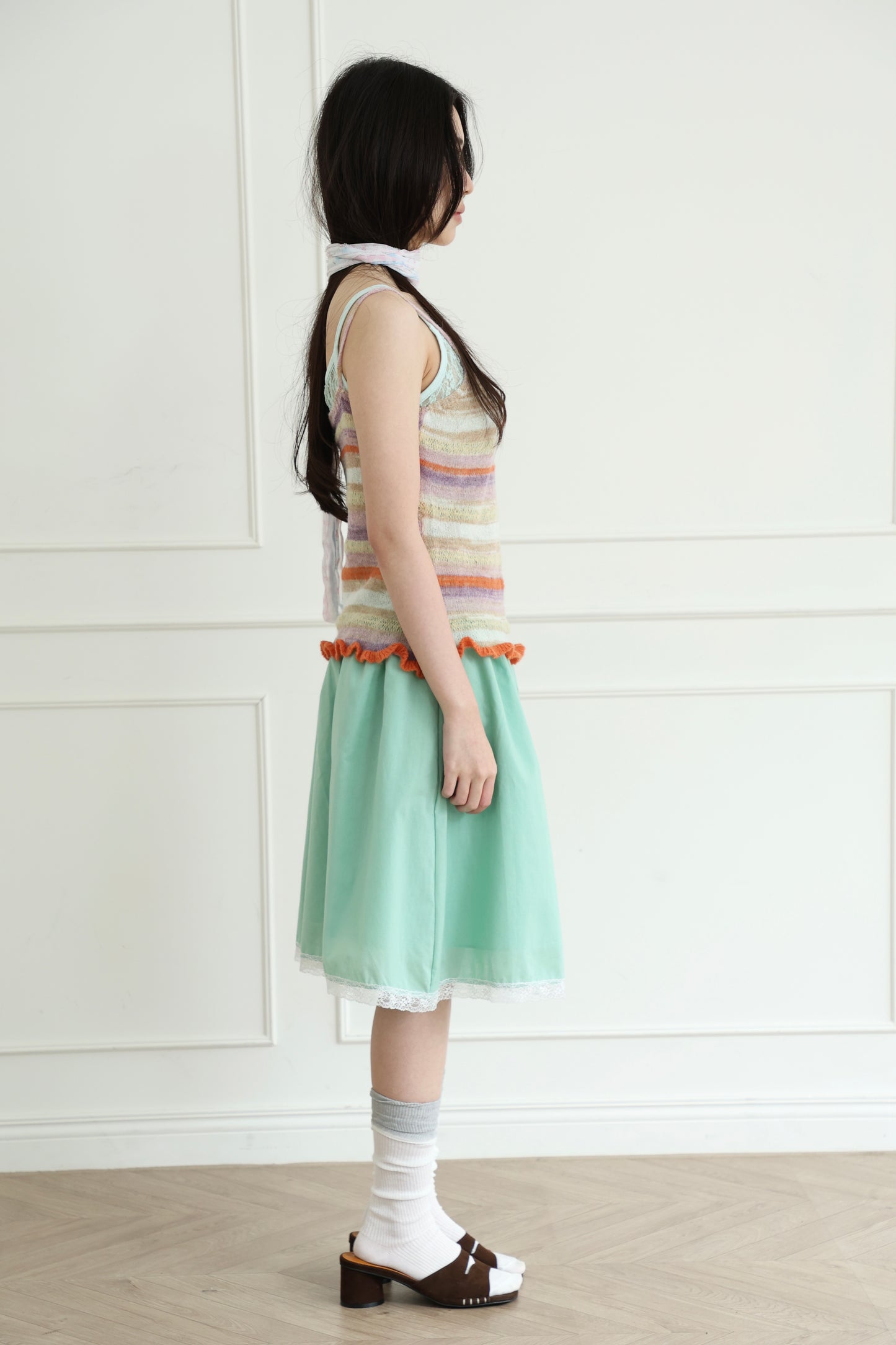 Knit striped spaghetti strap vest