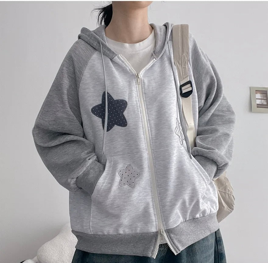 星星插肩連帽雙拉鏈外套