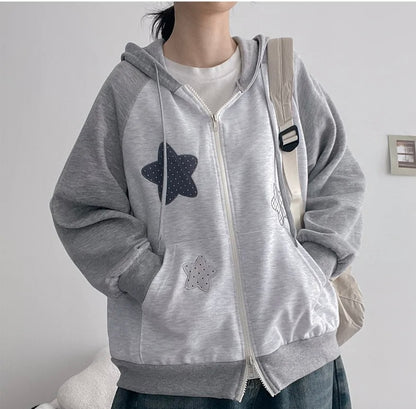 星星插肩連帽雙拉鏈外套