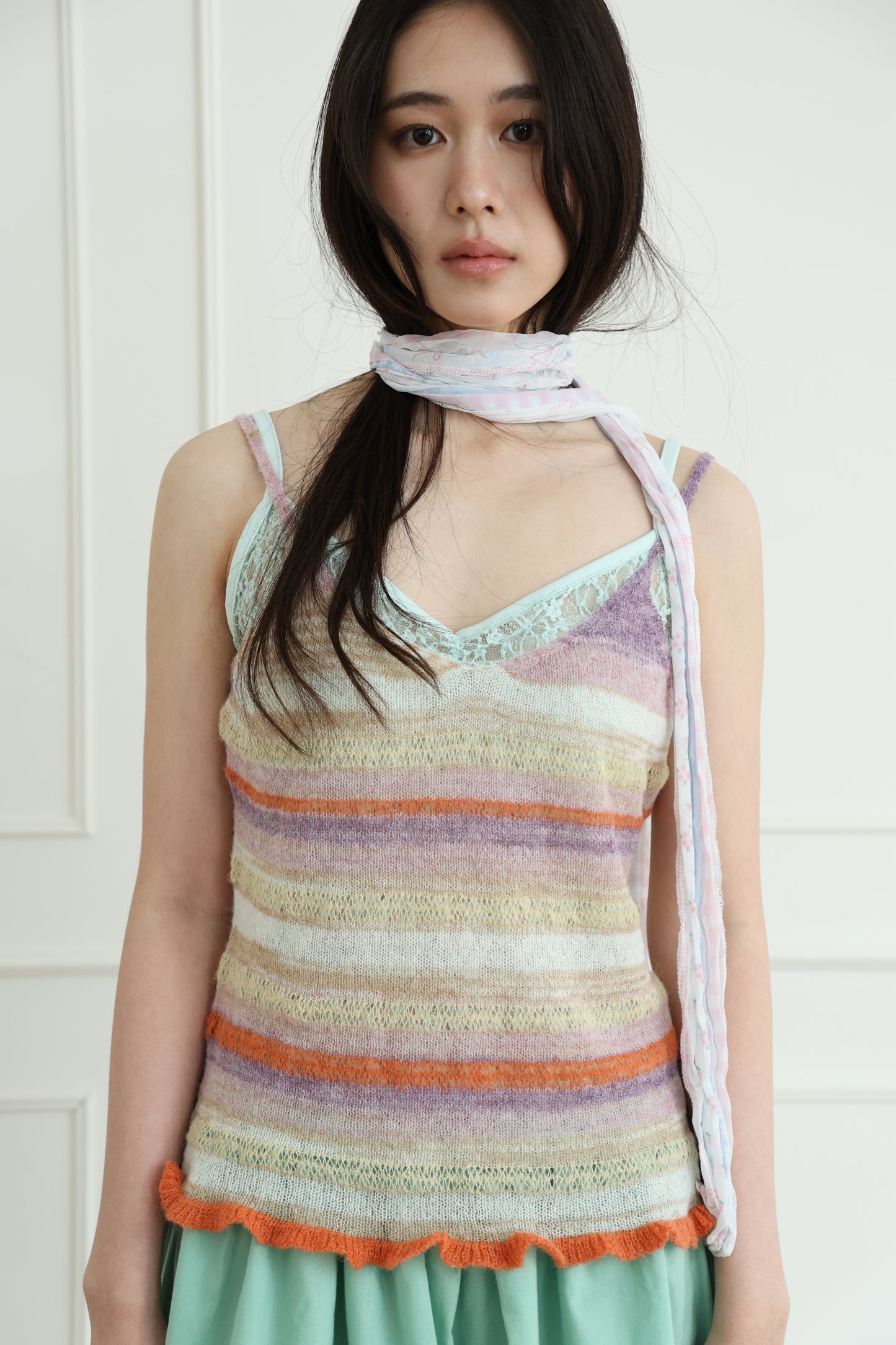 Lace sheer V-neck spaghetti strap vest