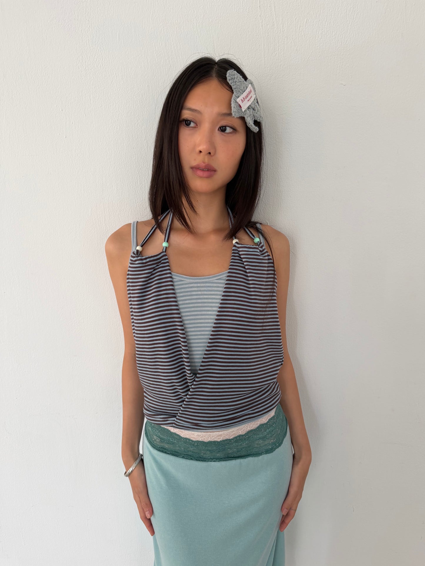 Two-piece striped beaded vest