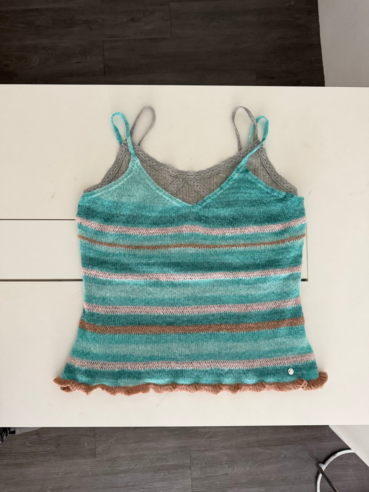 Knit striped spaghetti strap vest