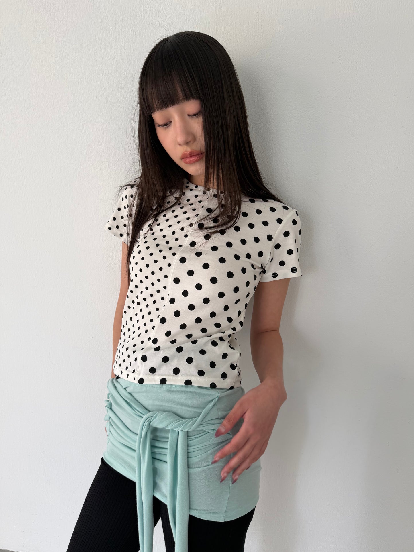 polka dot patchwork short-sleeved top