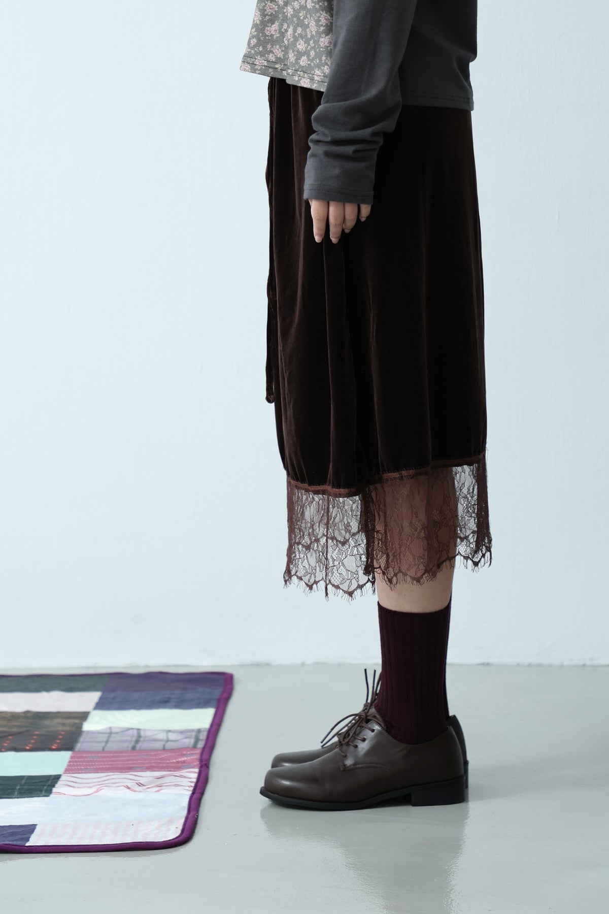 Suede Lace-Trim Skirt