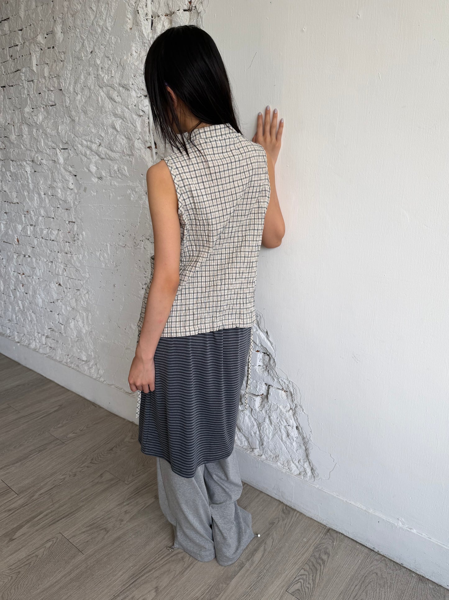 Faux two-piece striped cotton culottes
