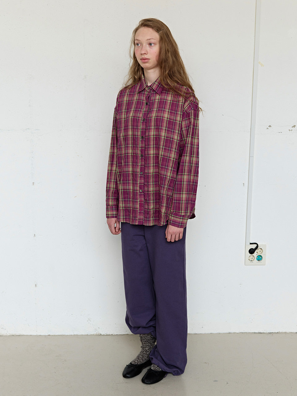 FUN FROM FUN Berry Check Overfit Shirt, Berry