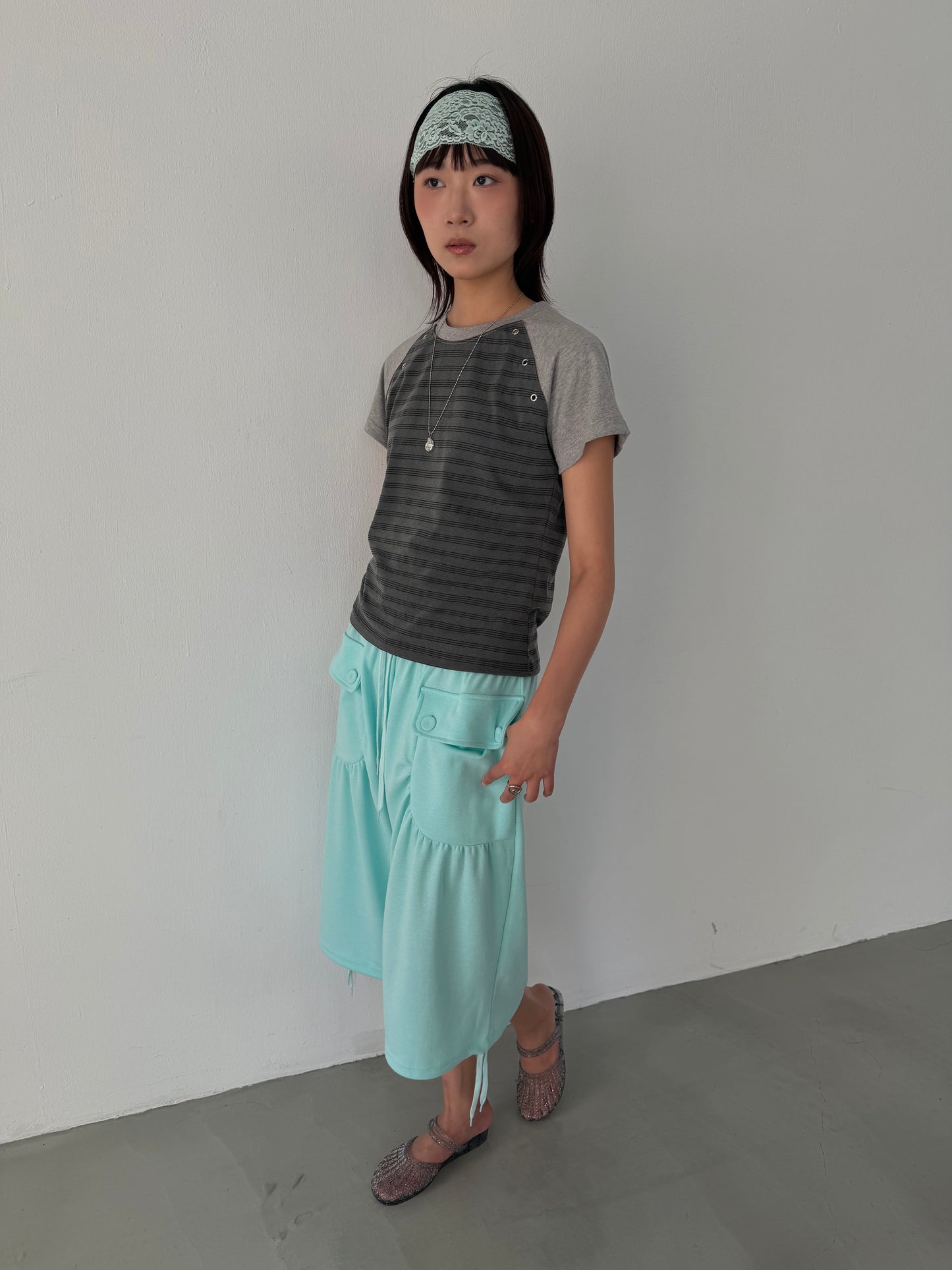 Striped short-sleeve top with studs