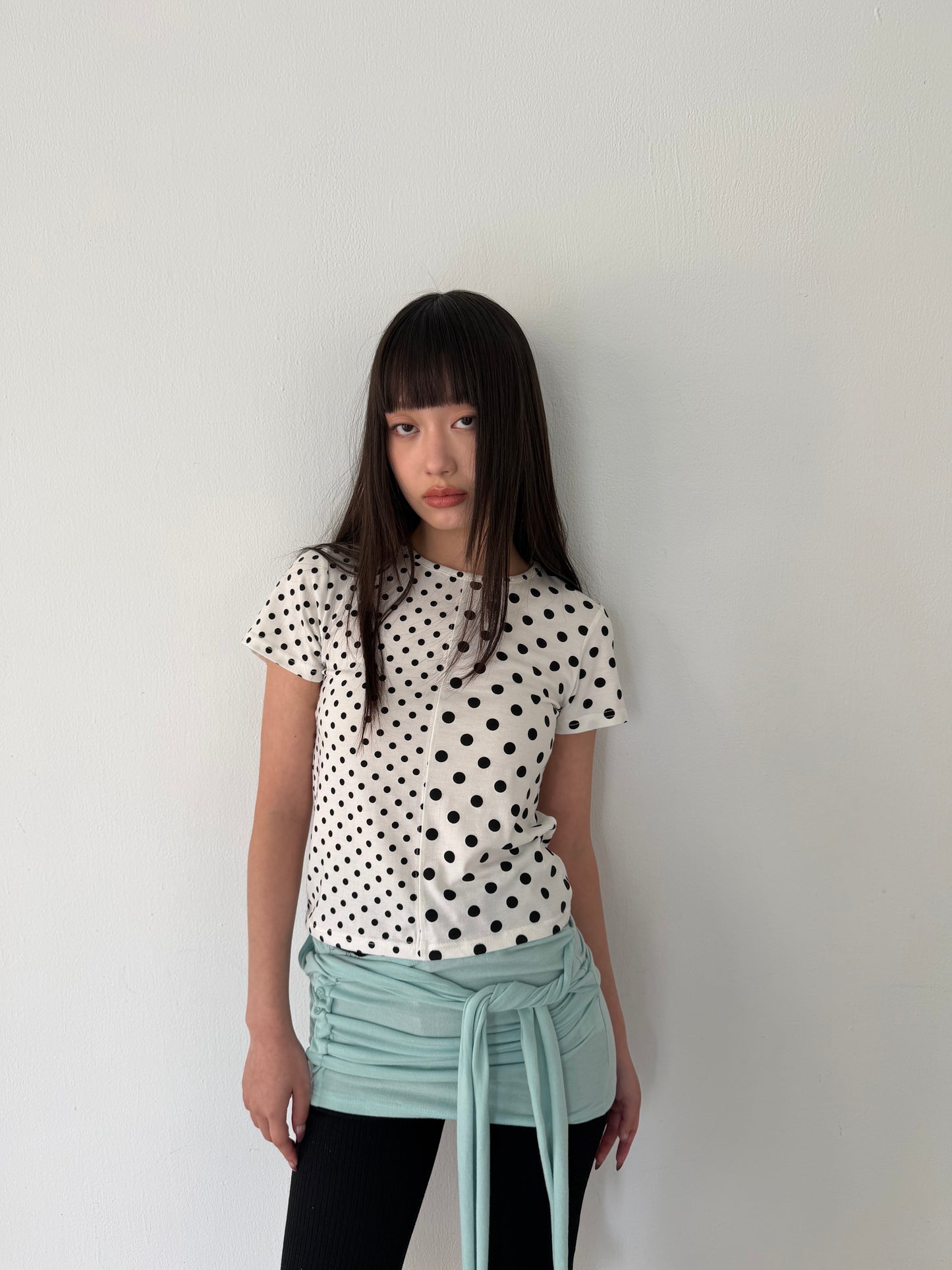 polka dot patchwork short-sleeved top