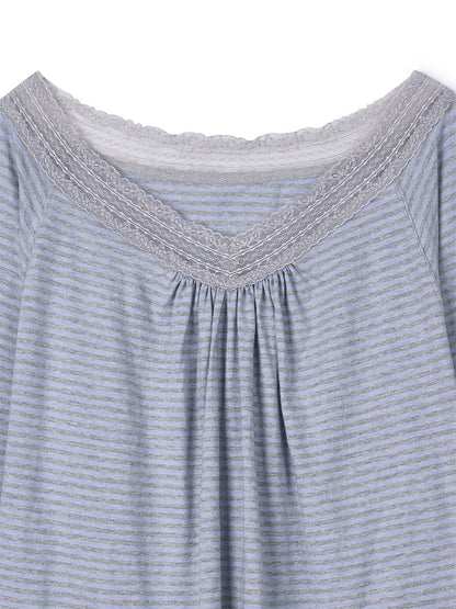 FUN FROM FUN Lace V-Neck Tee, Blue