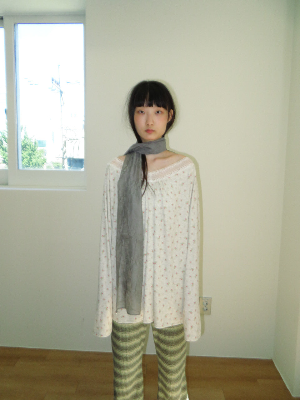 FUN FROM FUN Floral Sheer Scarf, Grey