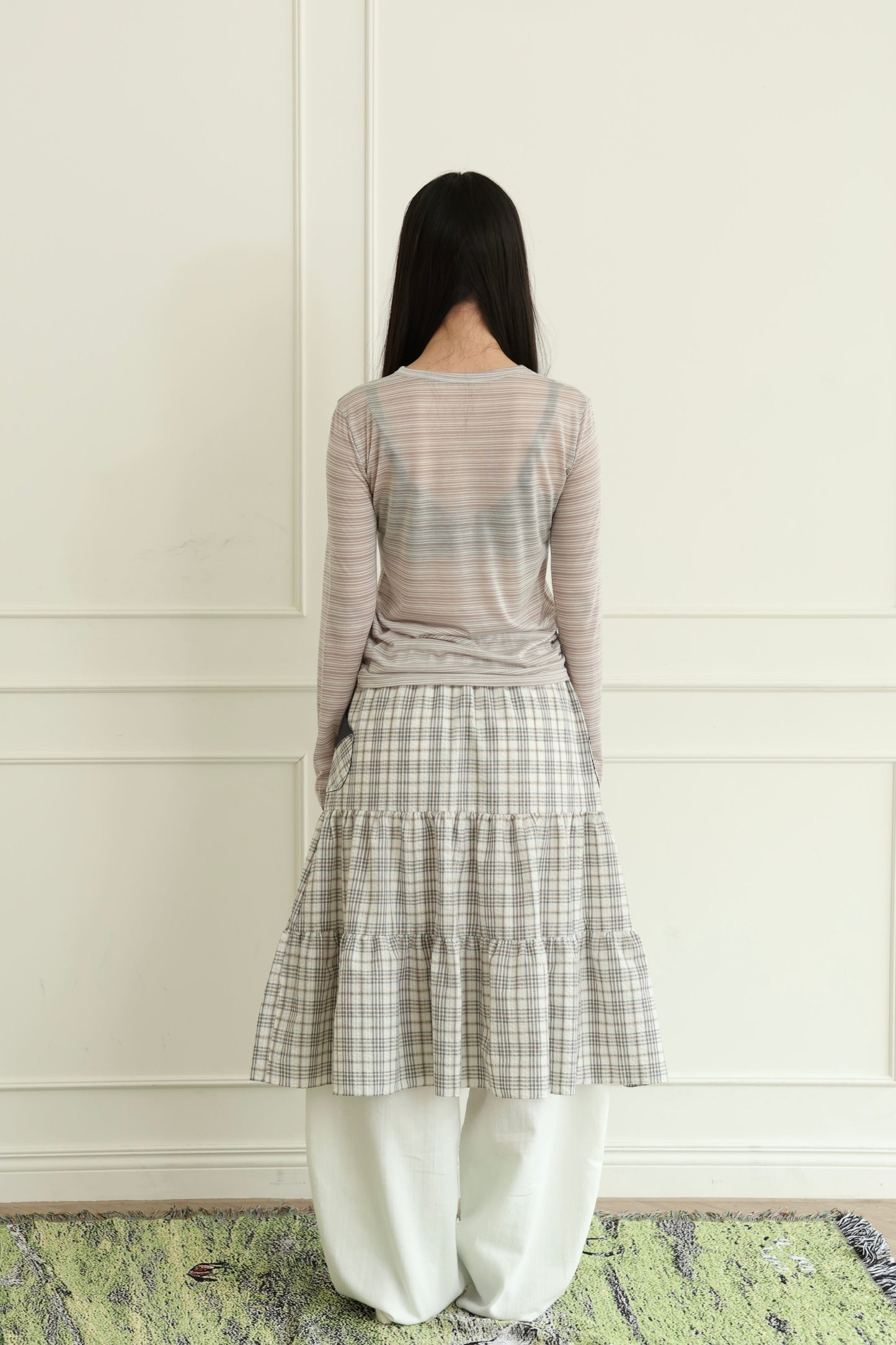 Sheer pinstriped long-sleeved top