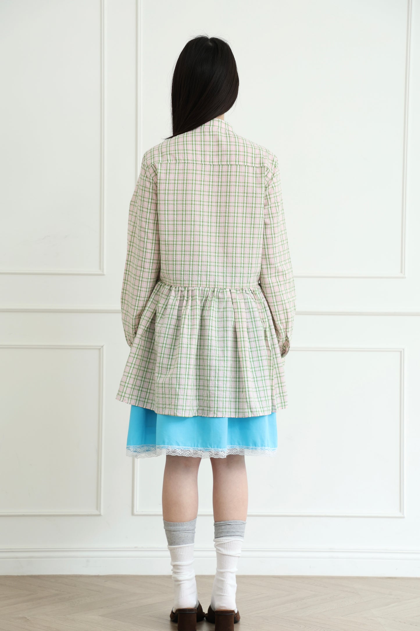 Plaid lace shirt dress