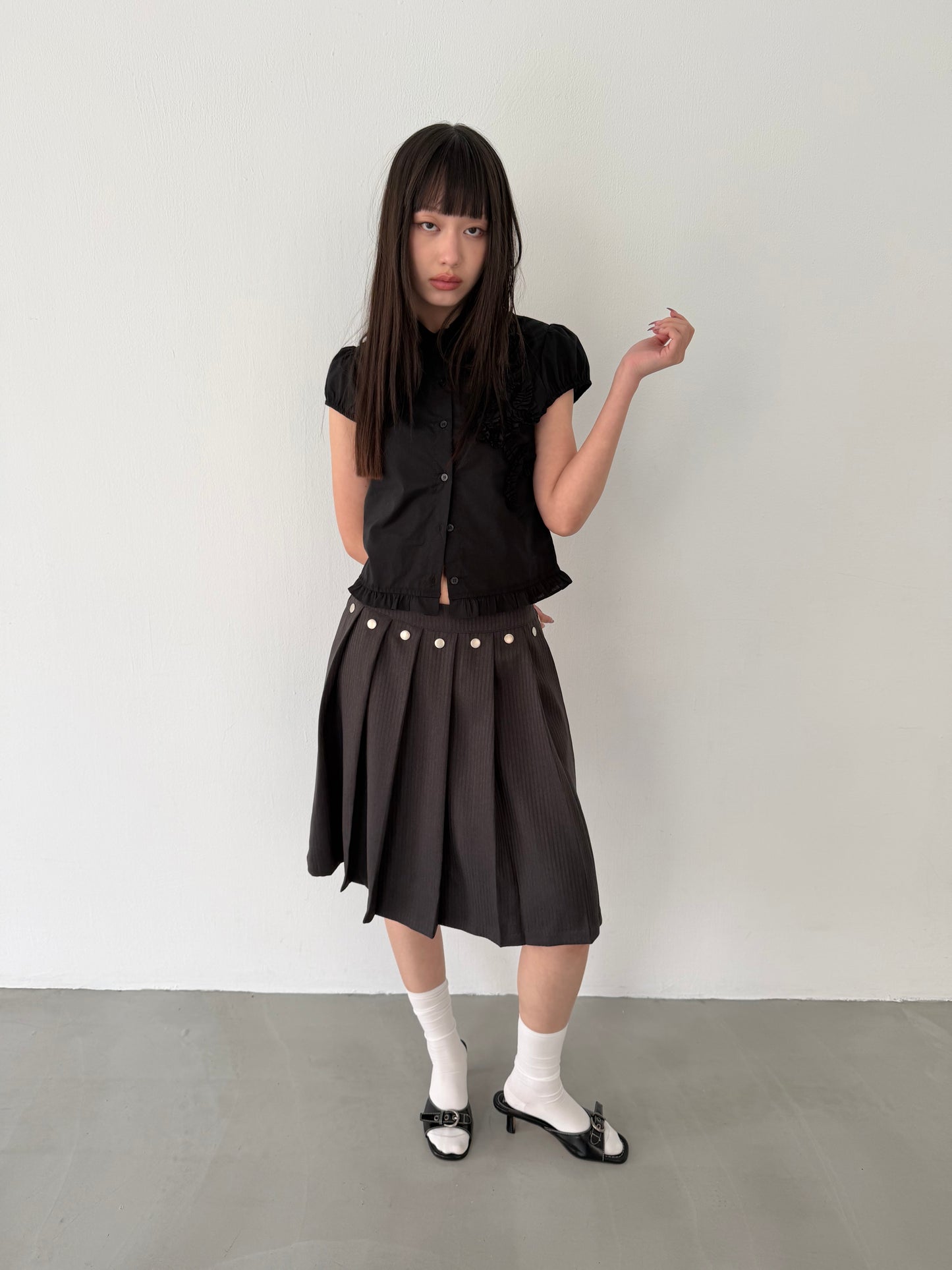 Studded striped suit pleated skirt