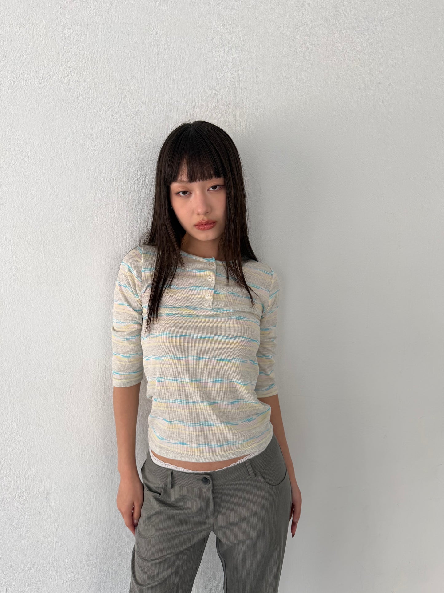Gradient striped three-quarter sleeve top