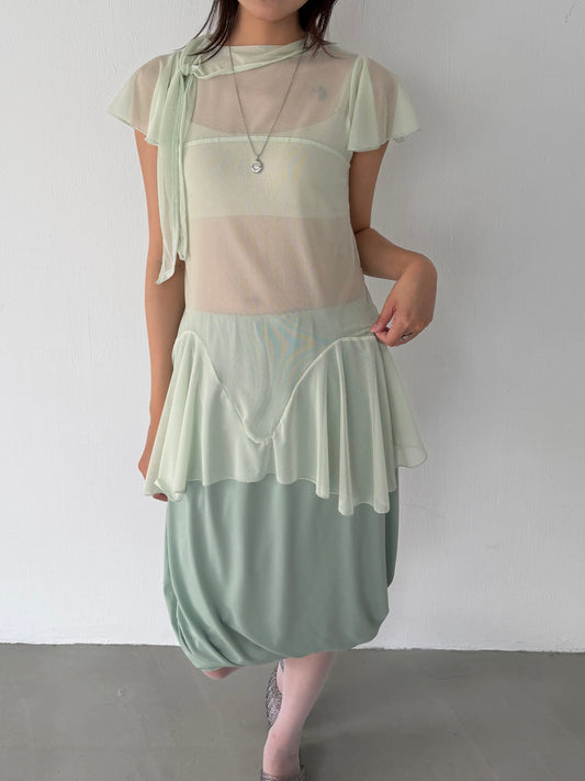 Glossy sheer halter neck dress