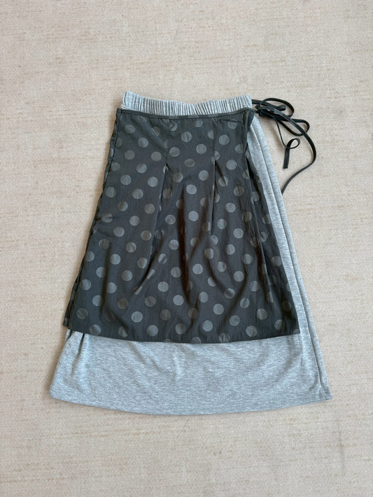 Polka Dot Mixed Fabric Skirt