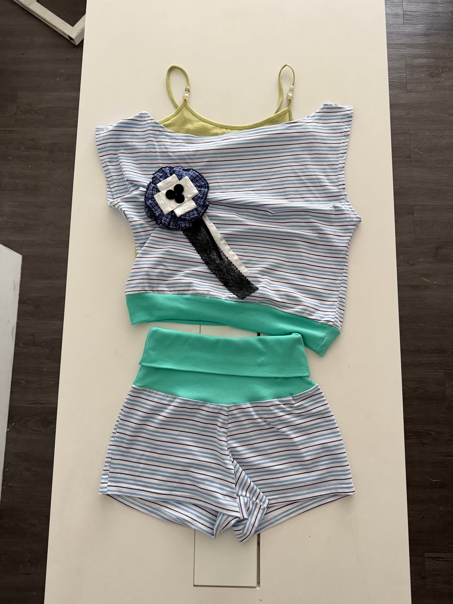 Striped Color-Block Top and Shorts Set