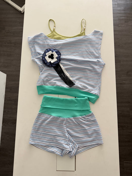 Striped Color-Block Top and Shorts Set