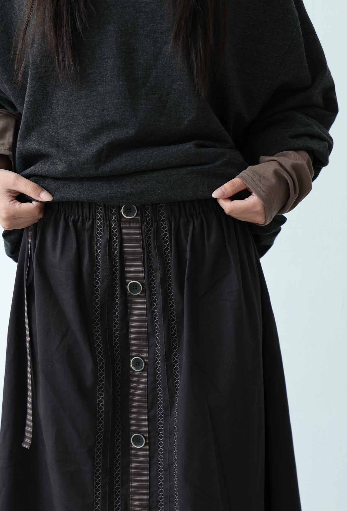 Retro Striped Button A-Line Skirt