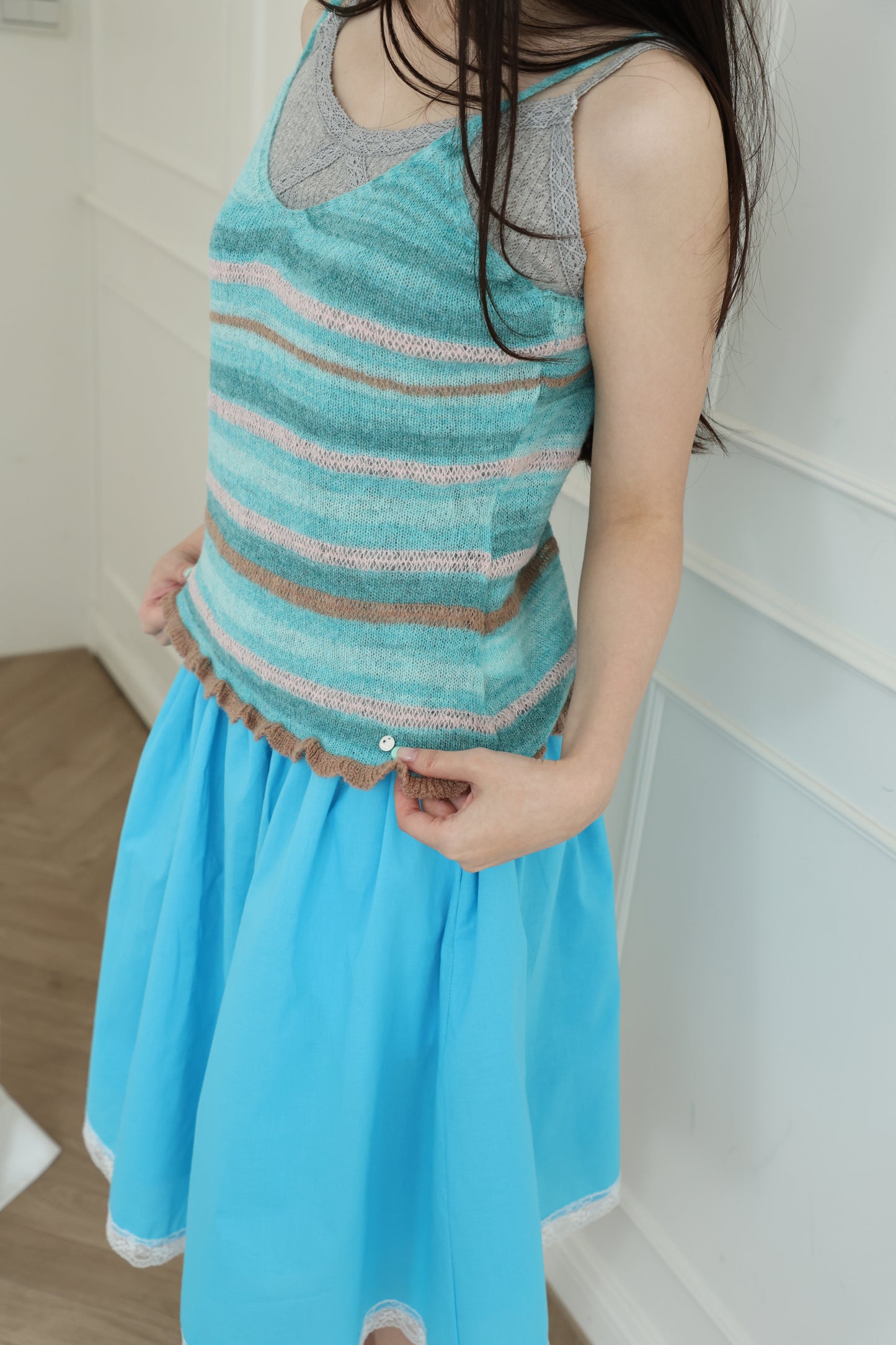 Knit striped spaghetti strap vest